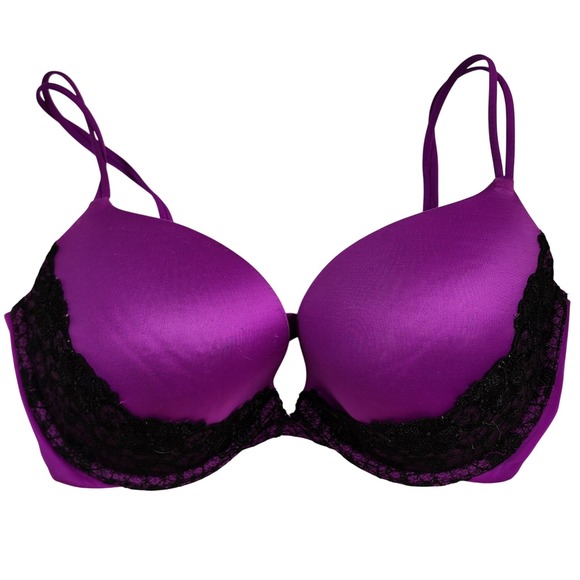 Victoria's Secret Other - Purple Black Lace Push Up Bra Padded Underwire Adjustable Straps 34DD